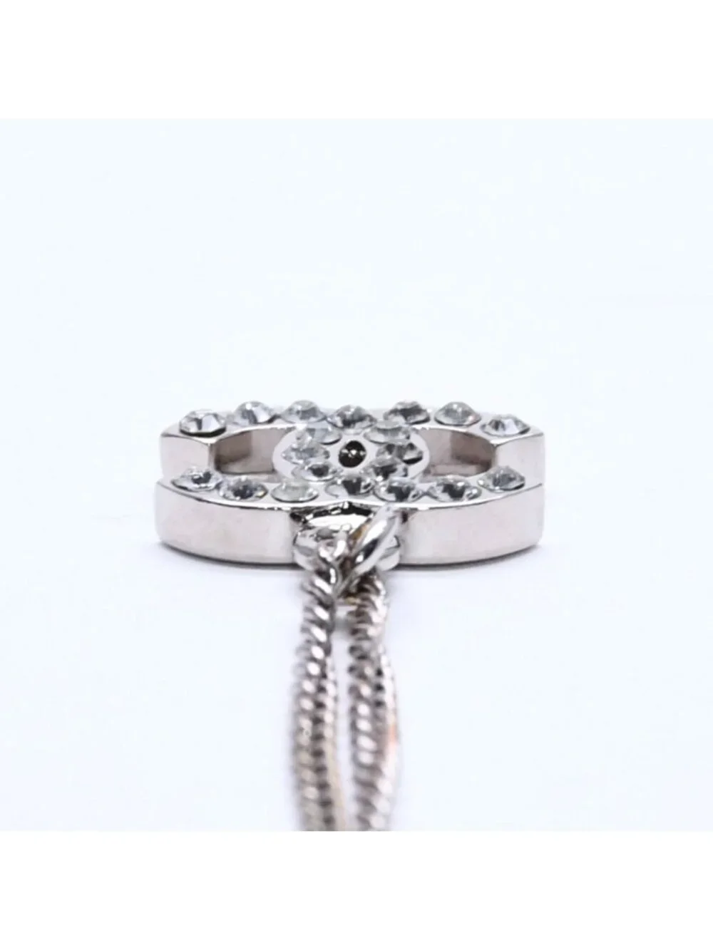 Chanel Necklace CC Logo Rhinestone Silver 11